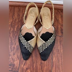 Zara flat sling backs in woven leather